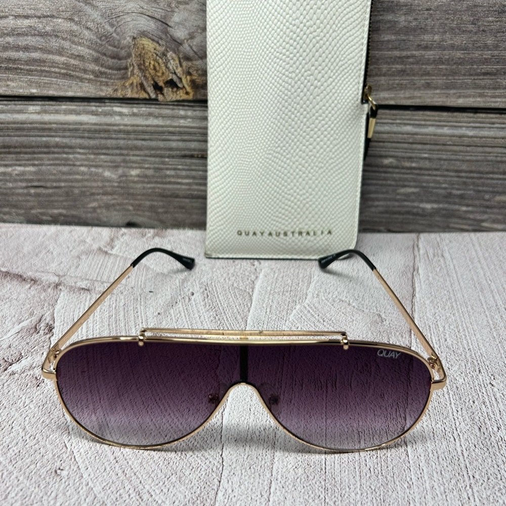 Quay Australia Gold Frame Sunglasses with Purple Gradient Lenses